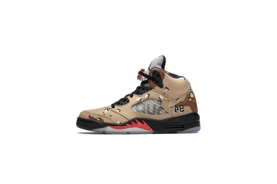 Air Jordan Retro 5 V Supreme Beige Desert Camo Sneakers Men's Size 9  824371-201