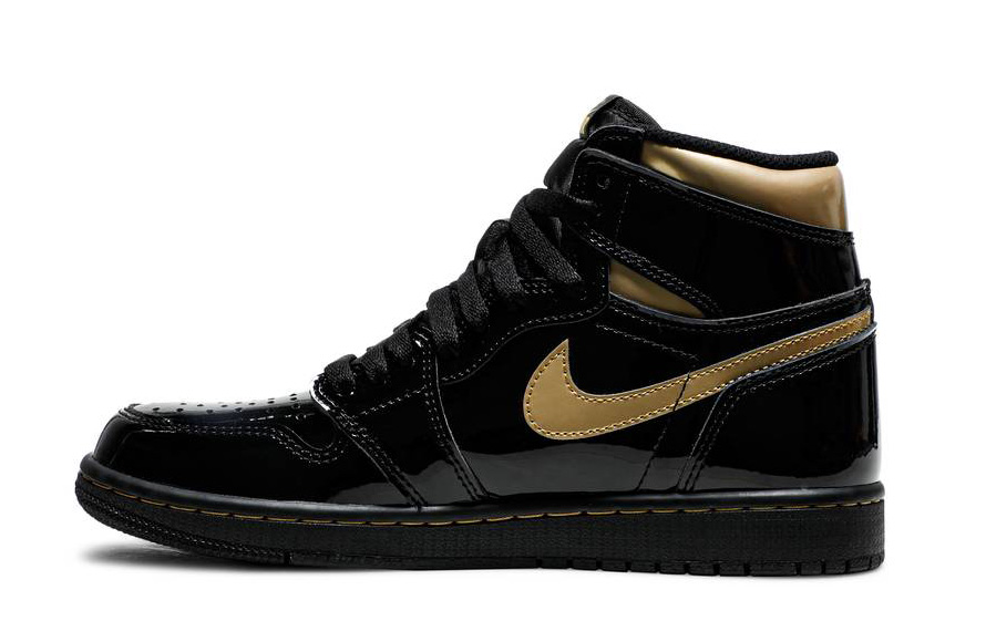 Fake Jordan 1 Retro High OG 'Black and Gold' Patent Leather Sneaker ...